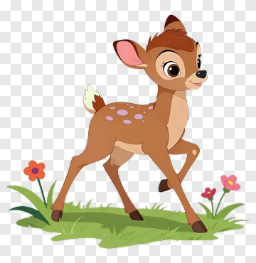 Cartoon Deer Walking In A Flower Field PNG