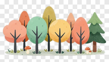Colorful Tree Forest With Mushrooms PNG