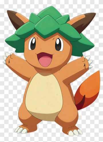 Cartoon Character With Green Leaf Headpiece PNG
