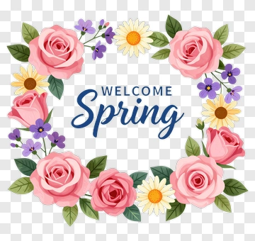 Welcome Spring Floral Frame PNG