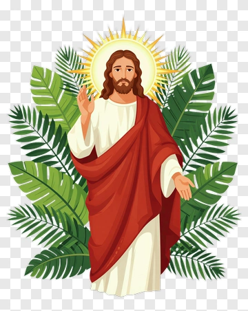 Jesus Surrounded By Palm Leaves PNG