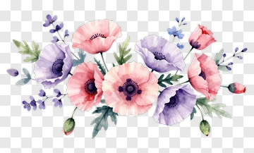 Watercolor Flower Bouquet With Poppies And Leaves PNG