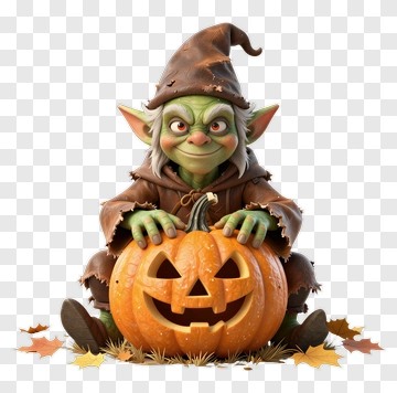 Cartoon Goblin With A Halloween Pumpkin PNG