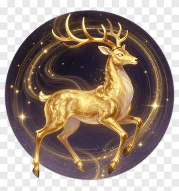 Golden Deer In A Starry Circle PNG