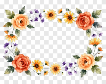 Floral Frame With Watercolor Roses And Daisies PNG