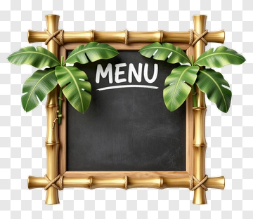 Bamboo Frame Menu Board With Tropical Leaves PNG
