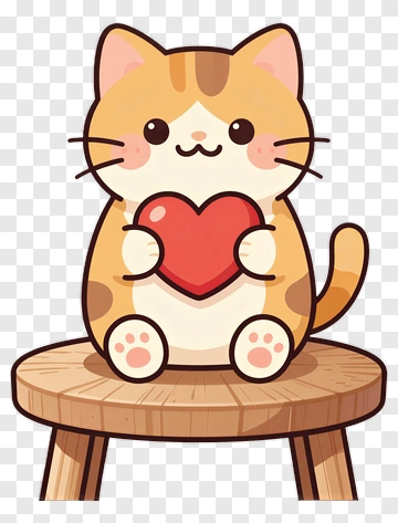 Cartoon Cat Holding A Heart PNG