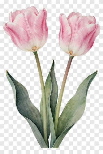 Pink Tulips With Green Leaves PNG