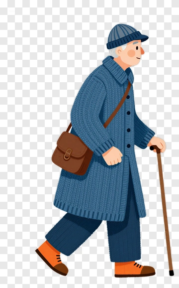 Elderly Man Walking With A Cane PNG