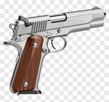 Silver Handgun With Wooden Grip PNG