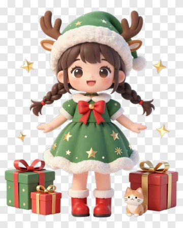 3D Girl In Christmas Outfit With Presents PNG