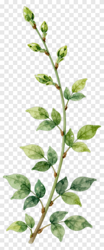 Watercolor Green Leaf Stem PNG