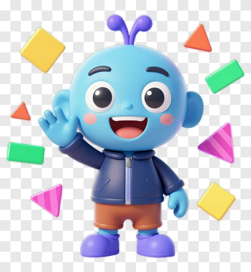Cartoon Character Waving With Colorful Shapes PNG