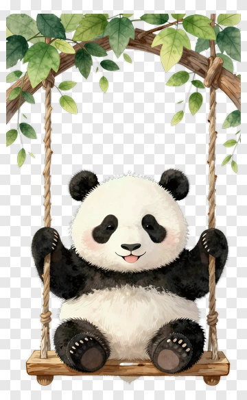 Cartoon Panda On A Swing PNG