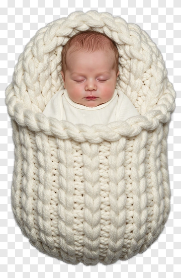 Newborn Baby In A Cozy Knit Basket PNG