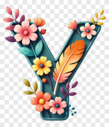 Floral Letter Y With Colorful Flowers And Leaves PNG