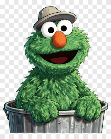 Cartoon Muppet Character In A Trash Can PNG