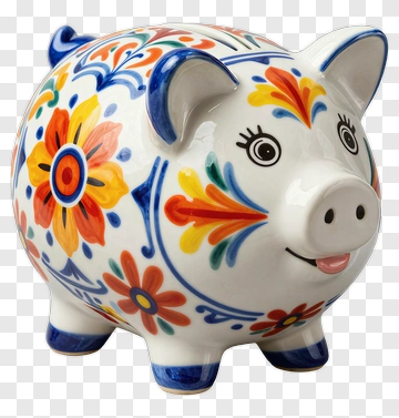 Colorful Piggy Bank With Floral Design PNG