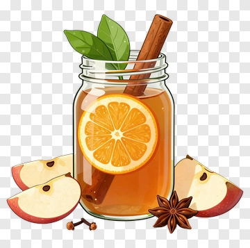 Glass Jar Of Apple And Orange Drink With Spices PNG