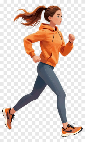 Running Woman In Orange Hoodie PNG