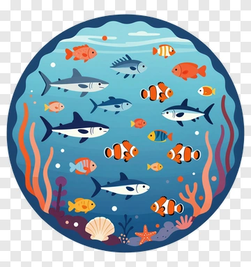 Colorful Underwater Scene With Various Fish PNG