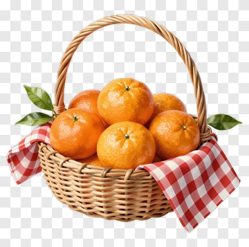 Basket Of Oranges With Checkered Cloth PNG