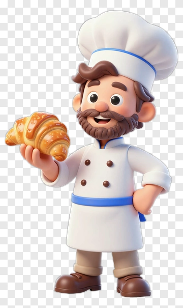 3D Chef Holding A Croissant PNG