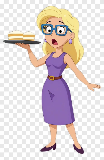 Cartoon Woman Holding A Plate Of Desserts PNG
