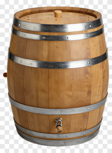 Wooden Barrel With Metal Bands PNG