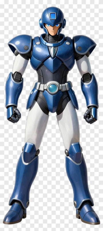 3D Robot Character In Blue Armor PNG
