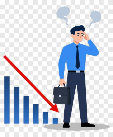 Businessman Looking Concerned About Falling Graph PNG