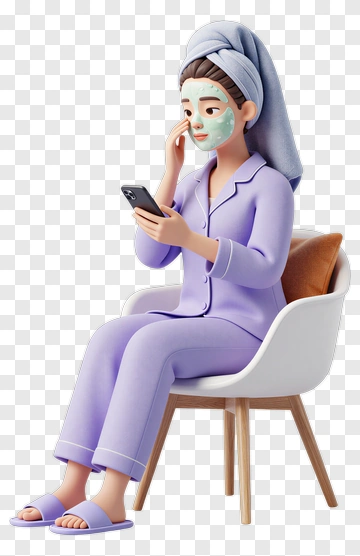 Woman Relaxing With Face Mask And Phone PNG