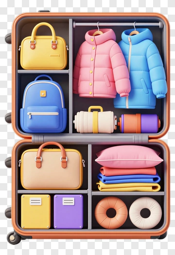 Colorful Suitcase Filled With Clothing And Accessories PNG