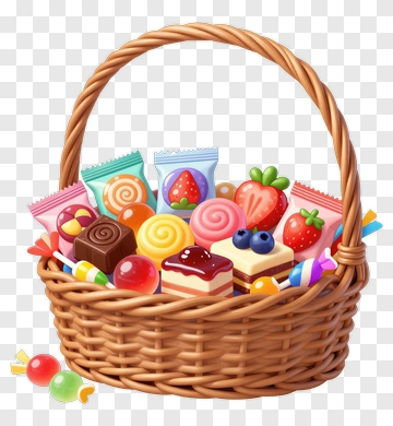 Colorful Candy Basket Filled With Sweets PNG