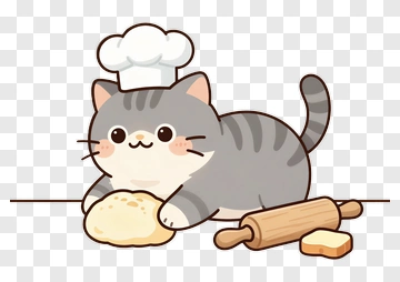 Cartoon Cat Baking With Rolling Pin PNG