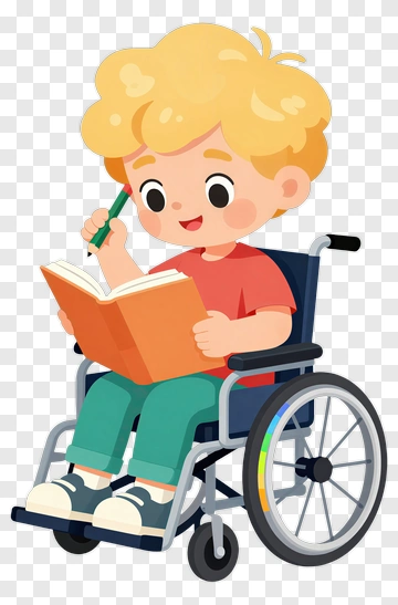 Cartoon Boy In Wheelchair Reading A Book PNG