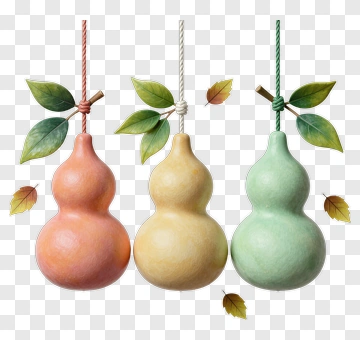 Colorful Hanging Gourds With Leaves PNG