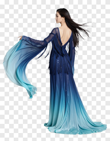Elegant Woman In A Flowing Blue Dress PNG