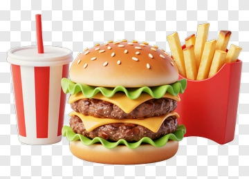 Burger Meal With Fries And Soda PNG