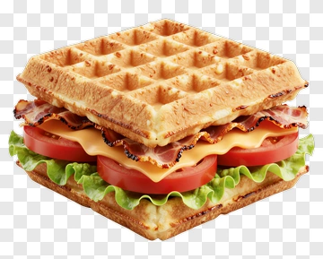 Waffle Sandwich With Bacon, Cheese, And Vegetables PNG