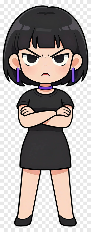 Cartoon Girl With Arms Crossed PNG
