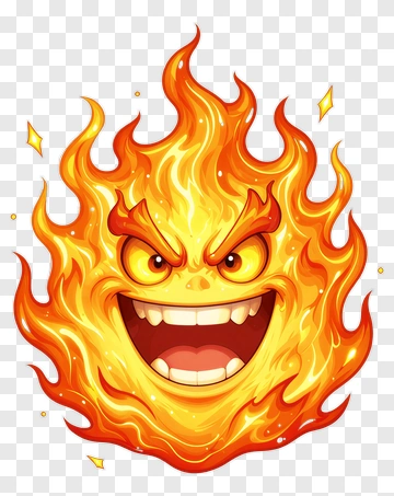 Cartoon Flame Character With A Grinning Face PNG