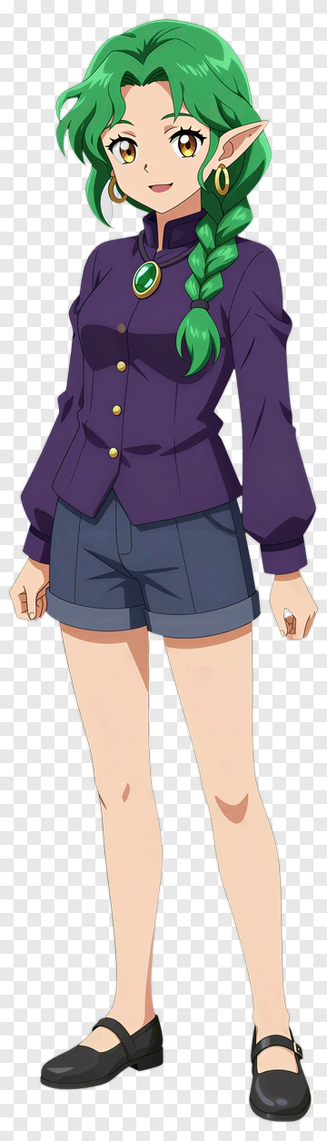 Anime Character With Green Hair And Purple Top PNG
