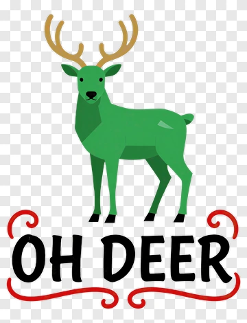 Cartoon Green Deer With Oh Deer Text PNG