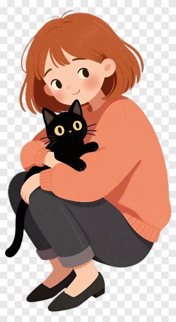 Girl Holding A Black Cat PNG
