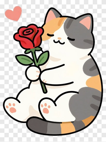 Cartoon Cat Holding A Rose PNG