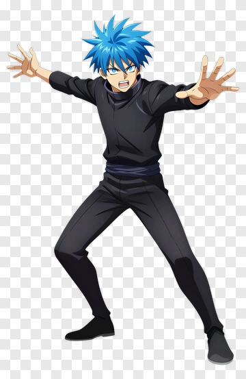 Cartoon Character With Blue Hair In Action Pose PNG