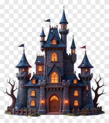 Cartoon Dark Castle With Lit Windows PNG