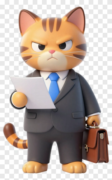 3D Cat Holding A Document In A Suit PNG