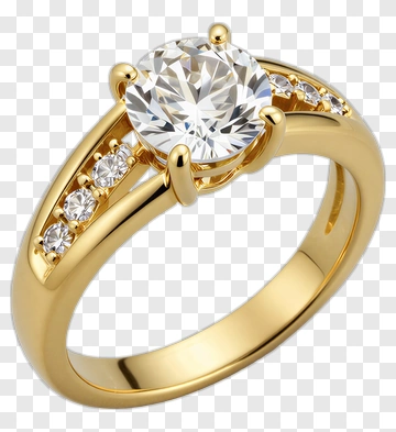 Gold Engagement Ring With Diamond PNG